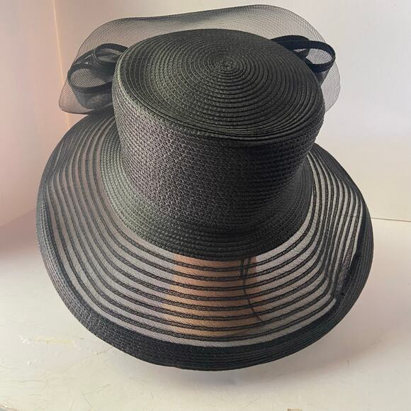 Autumn Hat Ladies Church Sun Funeral Wide Brim Feathers Mesh  Straw Adjustable - Picture 3 of 7